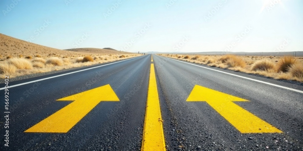 Naklejka premium Asphalt Pathway Forward A Journey of Dual Choices on a Long, Straight Road Ahead