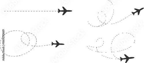 Vector Icons Straight and Twisted Dashed Flight Paths – Airplane Route