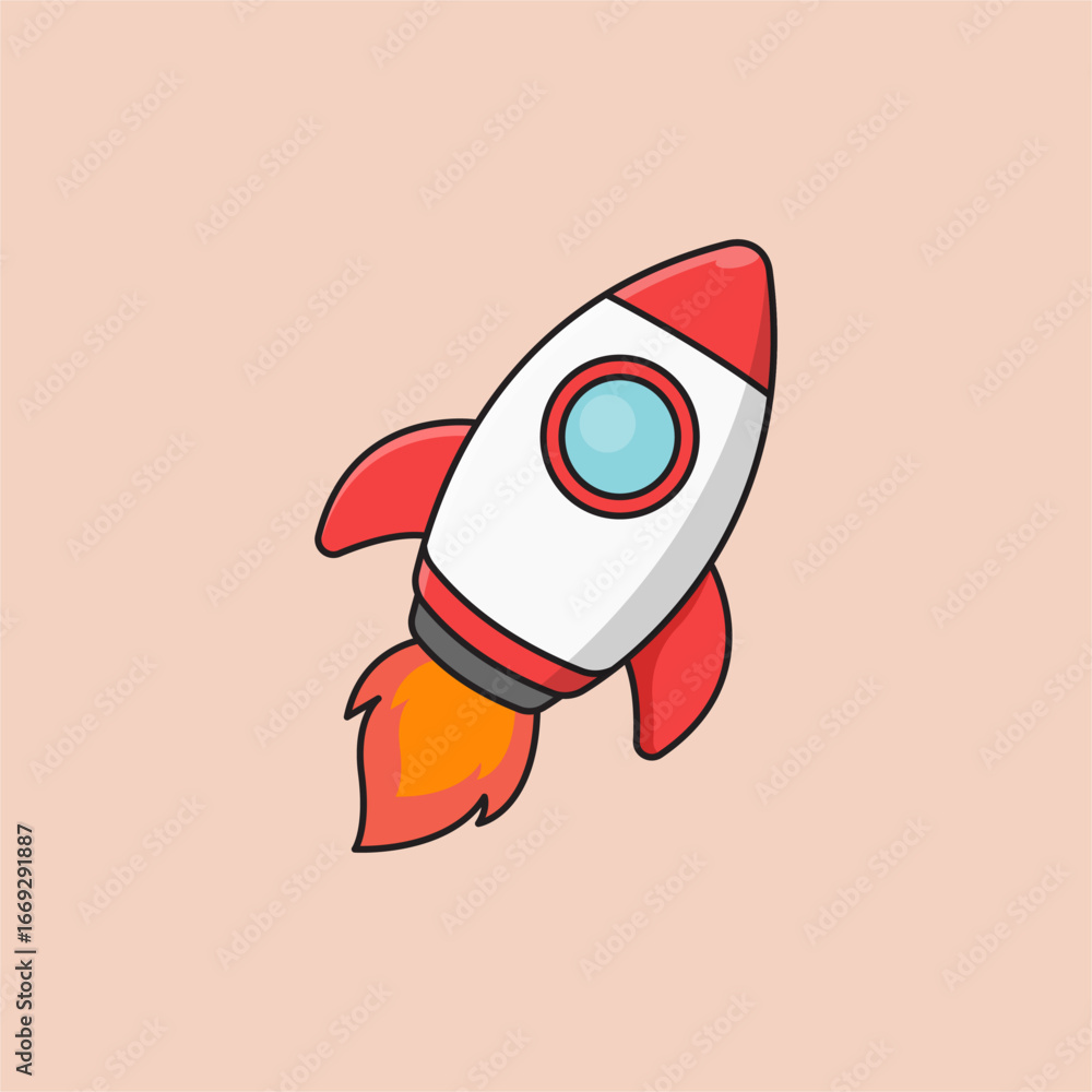 Fototapeta premium Cute Rocket Flying Cartoon Vector Illustration