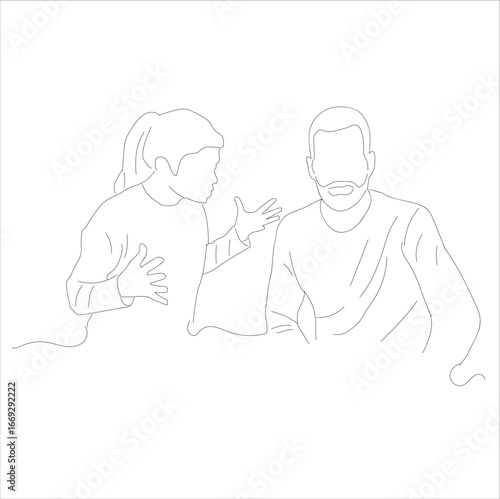 continuous single line drawing of couple arguing and yelling at each other, . vektor