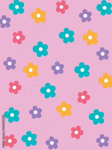 fondo vertical con fondo rosa y patron de flores de color 