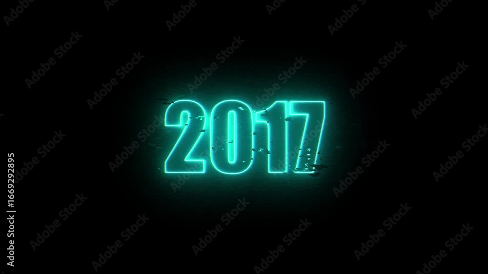 2017 Neon Sign, Vibrant Blue Glow Against Dark Jahreswechsel, Schrift mit Neonschein 4k video Background animation