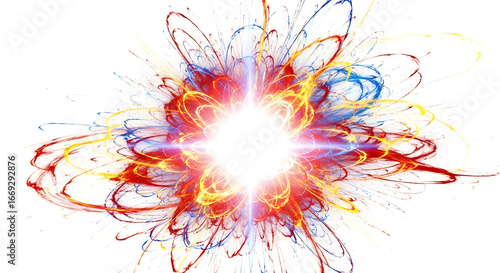 Abstract explosion of color with a bright white center on a clean white background design element