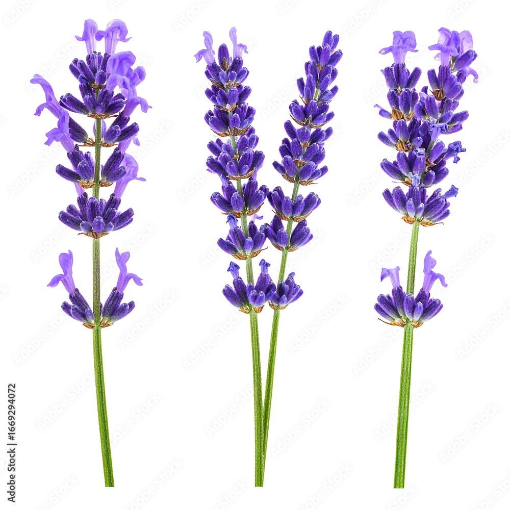Naklejka premium Three Lavender Sprigs, Isolated, White Background