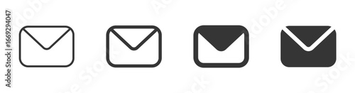 Mail icon with editable stroke, outline and solid styles. Vector icons for email, contact, send and communication.