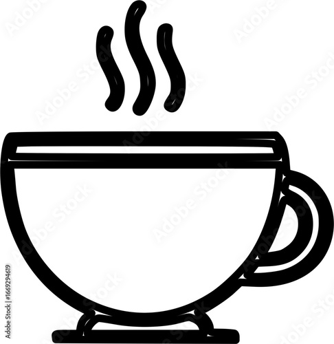 Minimalist black outline icon of a steaming hot beverage cup.