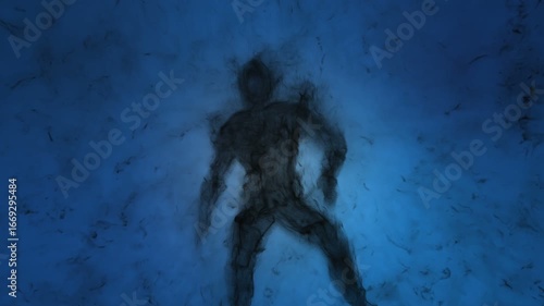 Concept animation of an evil spirit (built from particles) wandering in a nightmare