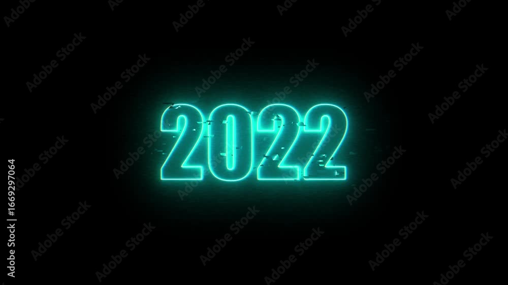 2022 Neon Sign, Vibrant Blue Glow Against Dark Jahreswechsel, Schrift mit Neonschein 4k video Background animation