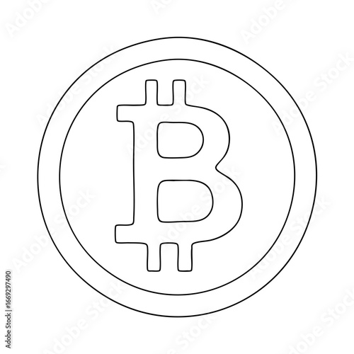Outline for Coloring of Gold Bitcoin. Vector Illustration.