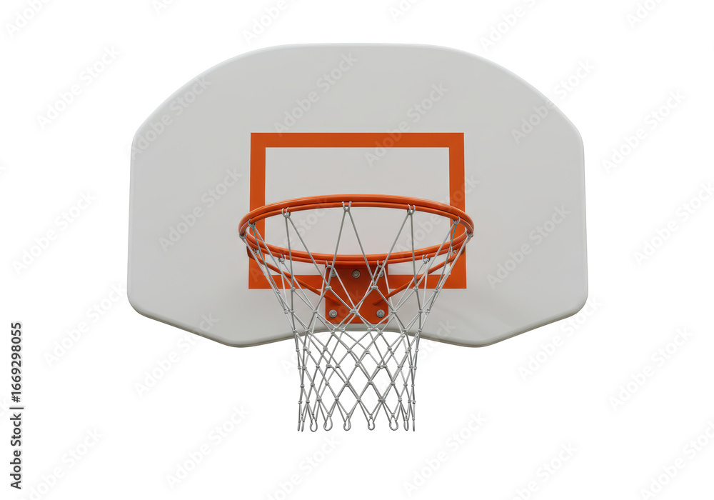 Naklejka premium Isolated Basketball Hoop with Orange Rim and Net, Mounted on a White Backboard, Ready for Sports Action
