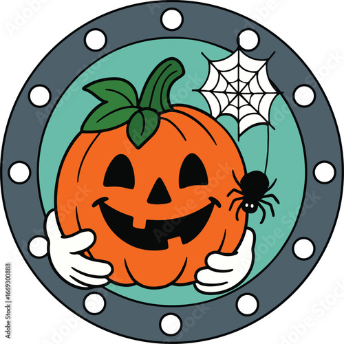 halloween pumpkin with bats and moon