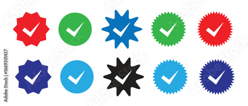 Collection of colorful check mark icons. isolated on white background.