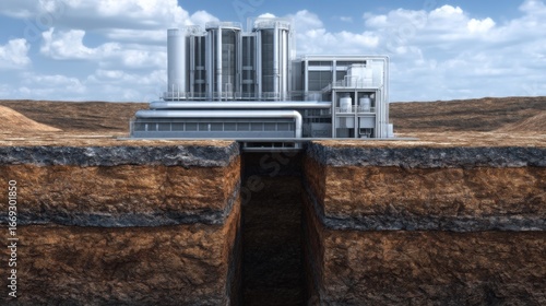 High Fidelity Conceptual Rendering of Underground CO Sequestration Facility with Landscape