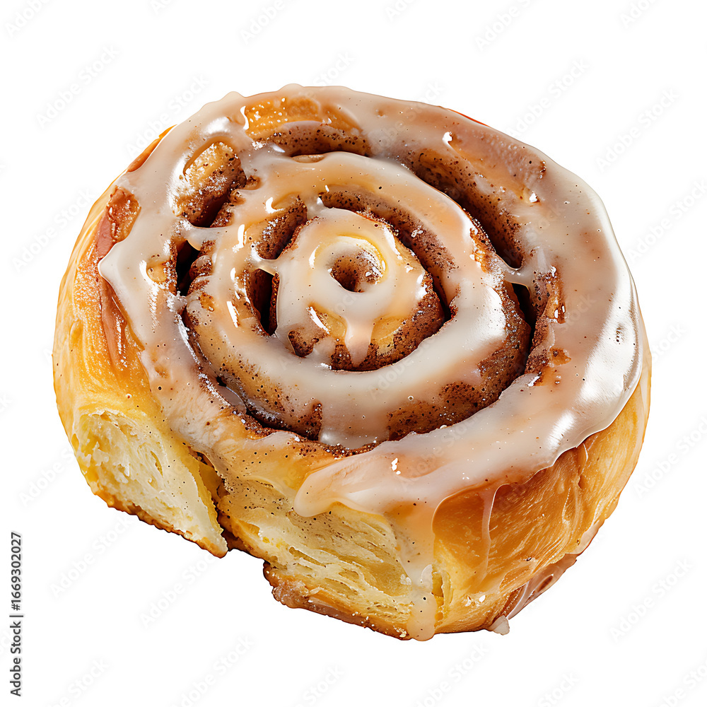 Fototapeta premium Glazed Cinnamon Roll with Swirled Layers