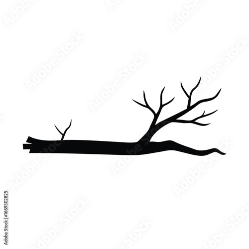 Stylized fallen tree silhouette graphic design element