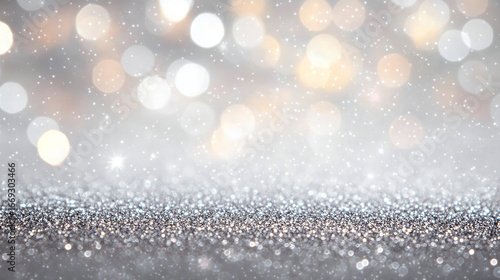 Abstract close-up of shiny silver glitter. A festive and bright silver glittery backdrop.