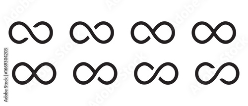 Infinity Symbol Icon Set. Minimalist Loop Variations for Design & Branding.
