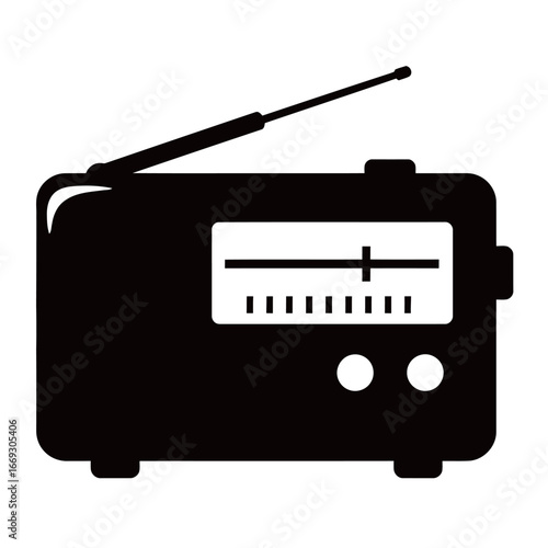 black and white silhouette of a radio icon vector on a white background