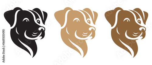 Dog Head Icon Set. Black, Tan & Brown Variants in Minimalist Style.