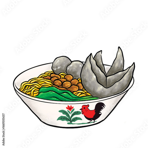 Indonesian Chicken Noodle Soup with Meatballs and Dumplings