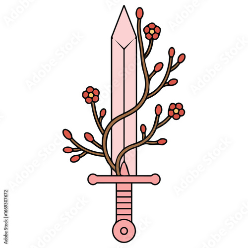 Knight sword poster pastel mother of pearl colors vector illustration on white background