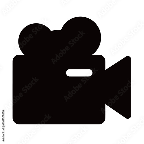 black and white silhouette of a video camera icon vector on a white background