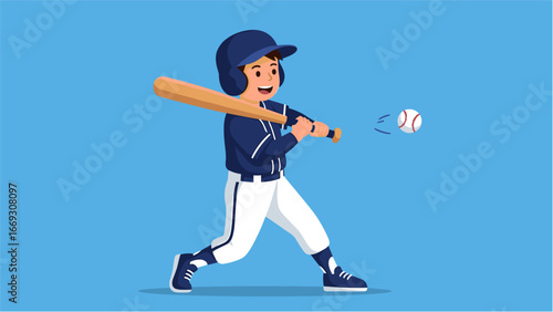 Flat illustration of Baseball Player Swinging Bat