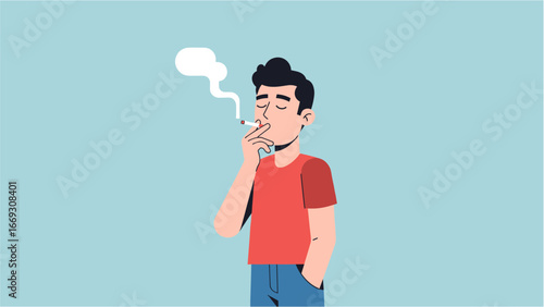 Flat illustration of Man Smoking Cigarette Health Risks & Cessation