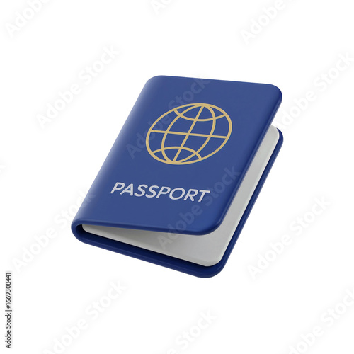 3D Blue Passport Icon with Globe Symbol Representing International Travel