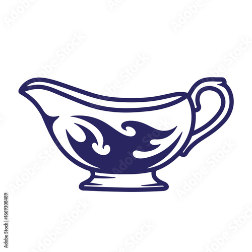 Elegant blue and white gravy boat illustration perfect for culinary and dining design projects