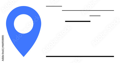 Blue location pin alongside horizontal black lines represents map navigation, geolocation, and minimalism. Ideal for navigation, travel, maps, direction, GPS positioning future concepts. Clean