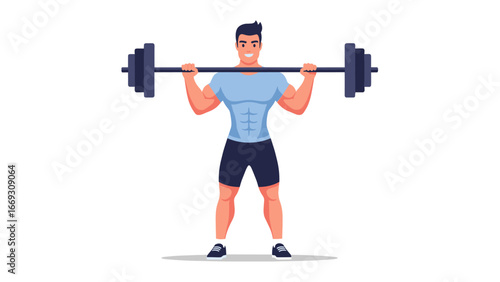Flat illustration of Muscular Man Weightlifting Fitness, Strength, Power, Exercise