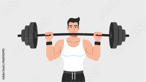 Flat illustration of Man Weightlifting Strength Training 