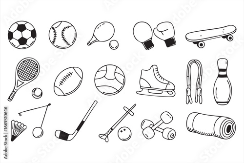 Minimal Outline Icons of Popular Sports and Workout Gear