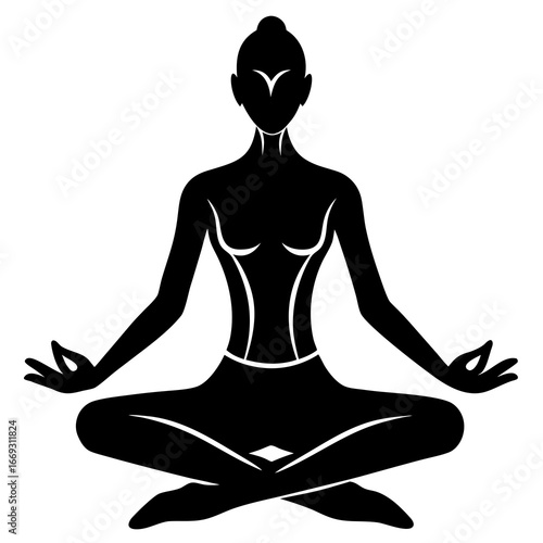 Stylized silhouette of a woman meditating in lotus pose