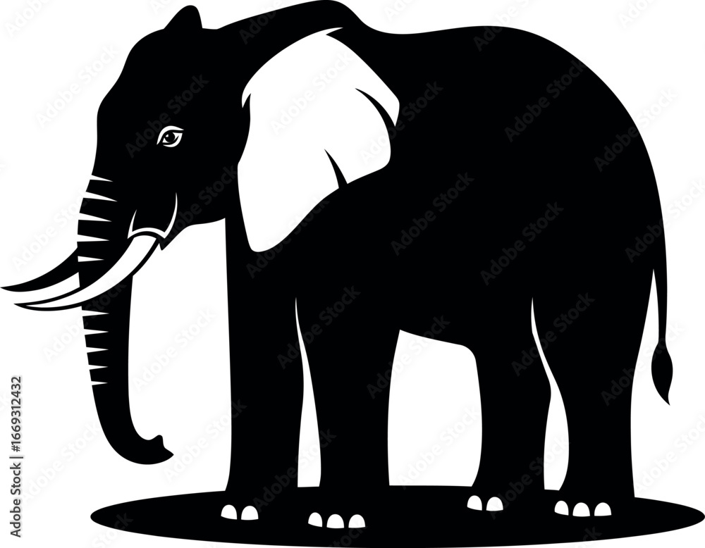 Fototapeta premium A powerful and detailed graphic vector illustration of a majestic elephant, symbolizing strength, wisdom, and wild nature, perfect for animal-themed and conservation projects.