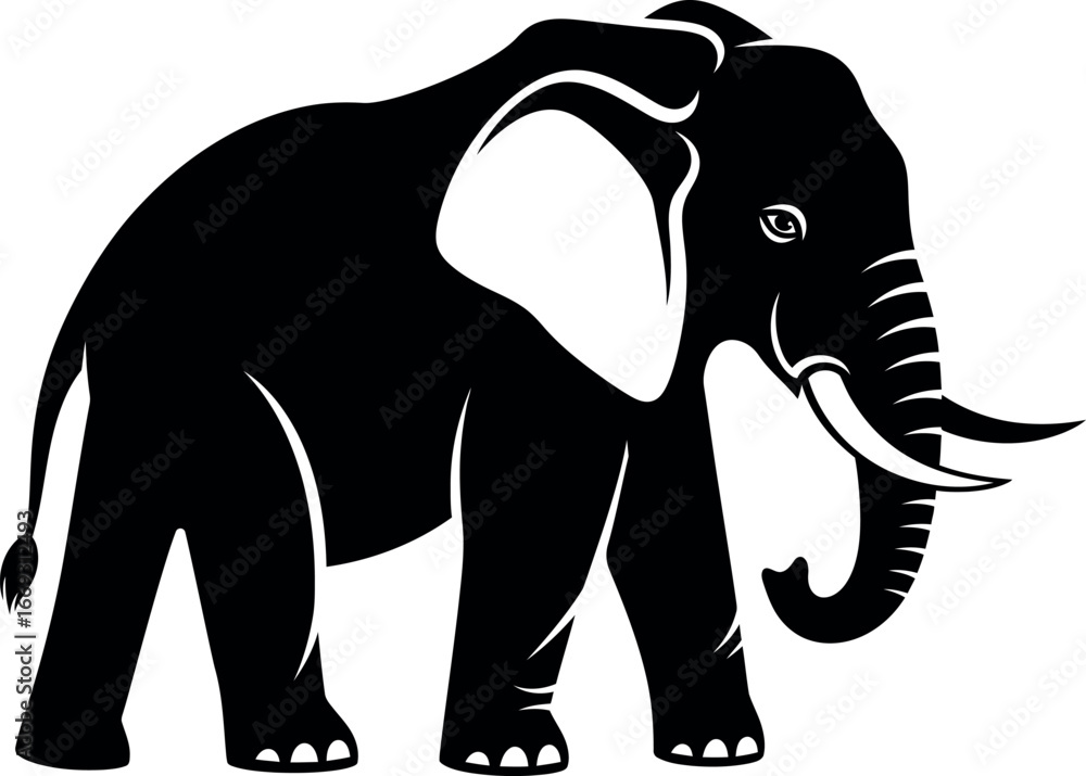 Obraz premium A detailed and bold graphic vector illustration of a majestic elephant, symbolizing strength, wisdom, and wild nature, perfect for animal-themed and conservation projects.