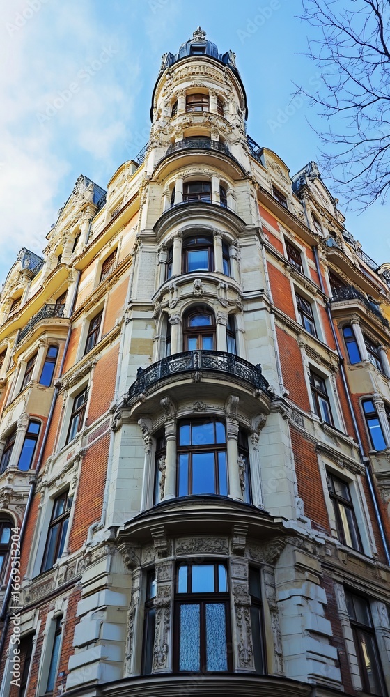Obraz premium Ornate corner building with detailed facade