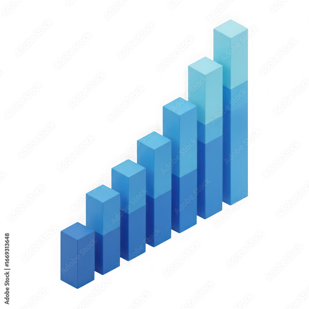3d icon of isometric bar graph showing upward trend isolated on transparent background 3d icon of isometric bar graph showing upward trend isolated on transparent background