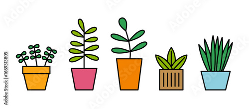 観葉植物　イラスト　セット　ベクター　シンプル