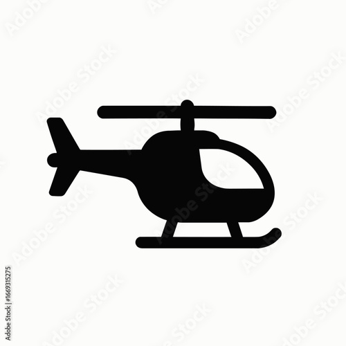 Silhouette of a Small Helicopter on White Background