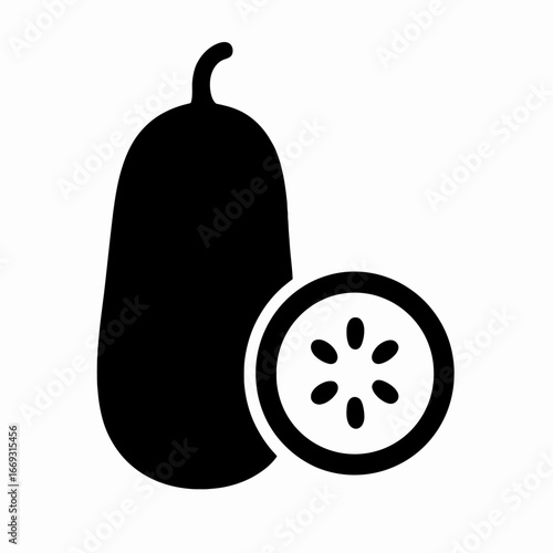 Black and White Silhouette of a Cucumber and a Sliced Cucumber