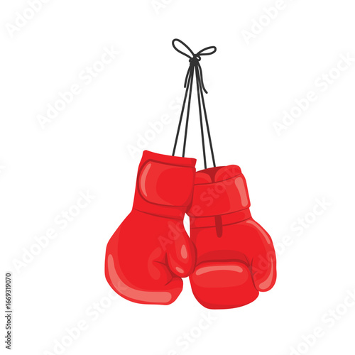 Illustration of a pair of red boxing gloves hanging by their laces, symbolizing sports, competition and spirit