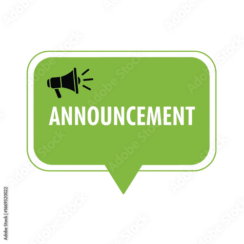 Green announcement bubble with megaphone graphic on transparent background