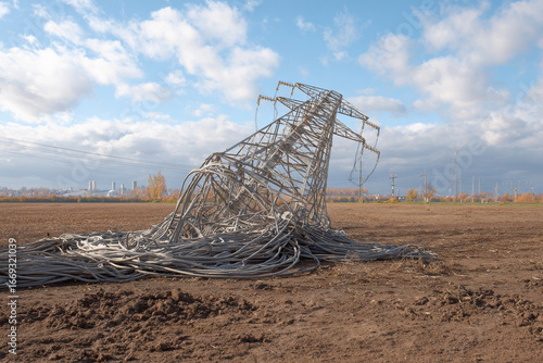 Fallen transmission tower causes devastating damage, disrupting power line infrastructure