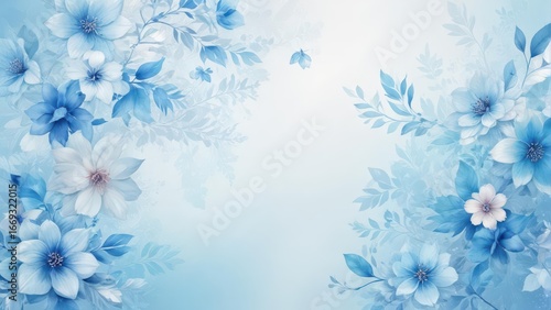 Soft swirls of watercolour soft blues in a delicate floral pattern