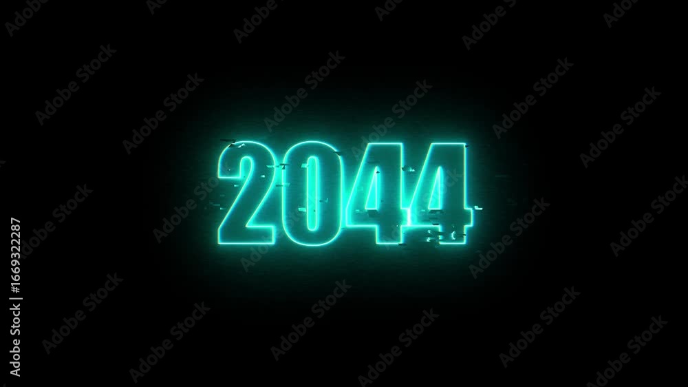 2044Neon Sign, Vibrant Blue Glow Against Dark Jahreswechsel, Schrift mit Neonschein 4k video Background animation