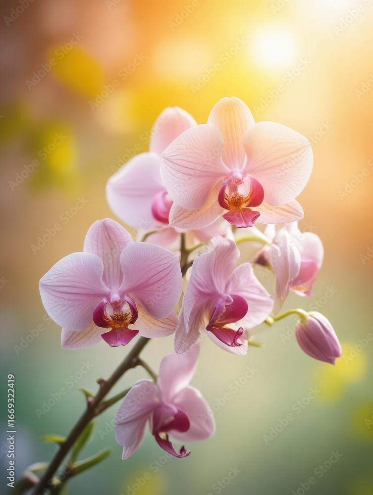 Fototapeta premium Tiny orchid petals unfolding in soft morning light