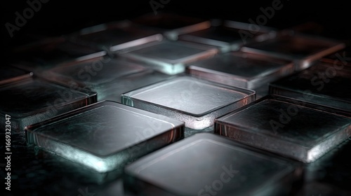 Wallpaper Mural Interlocking glass tiles glowing faintly on a dark background Torontodigital.ca