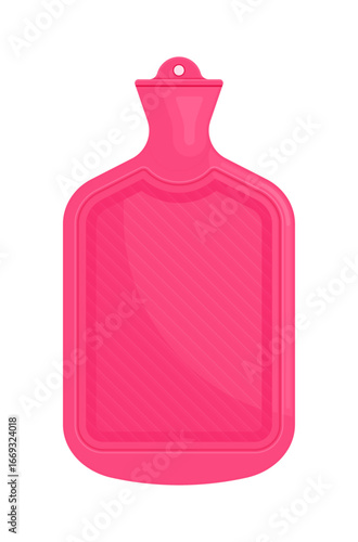 Pink rubber hot water bottle. Healthcare accessory, pain relief, self-care concept. Flat vector illustration isolated on white background	
